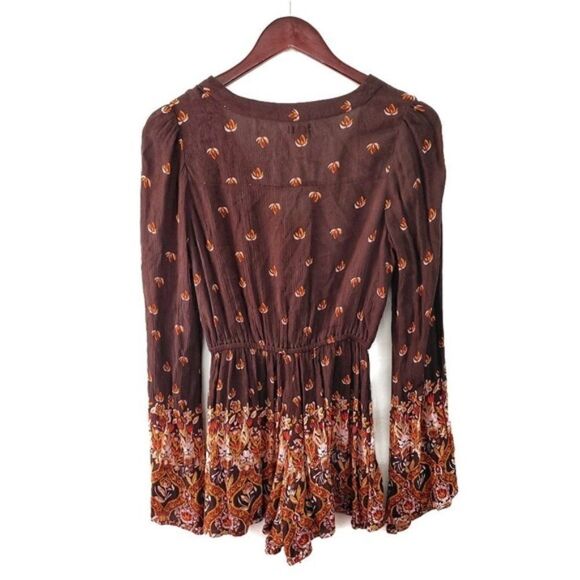Urban Outfitters Helena Romper Size XS Brown Orange Boho - Picture 3 of 6